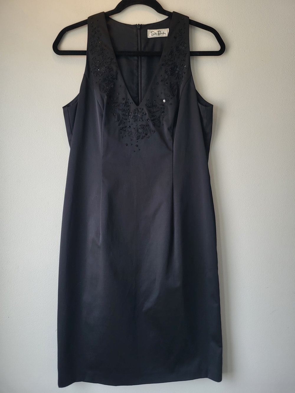 Black Satiny Beaded V-Neck Party Wedding Guest Cocktail Dress